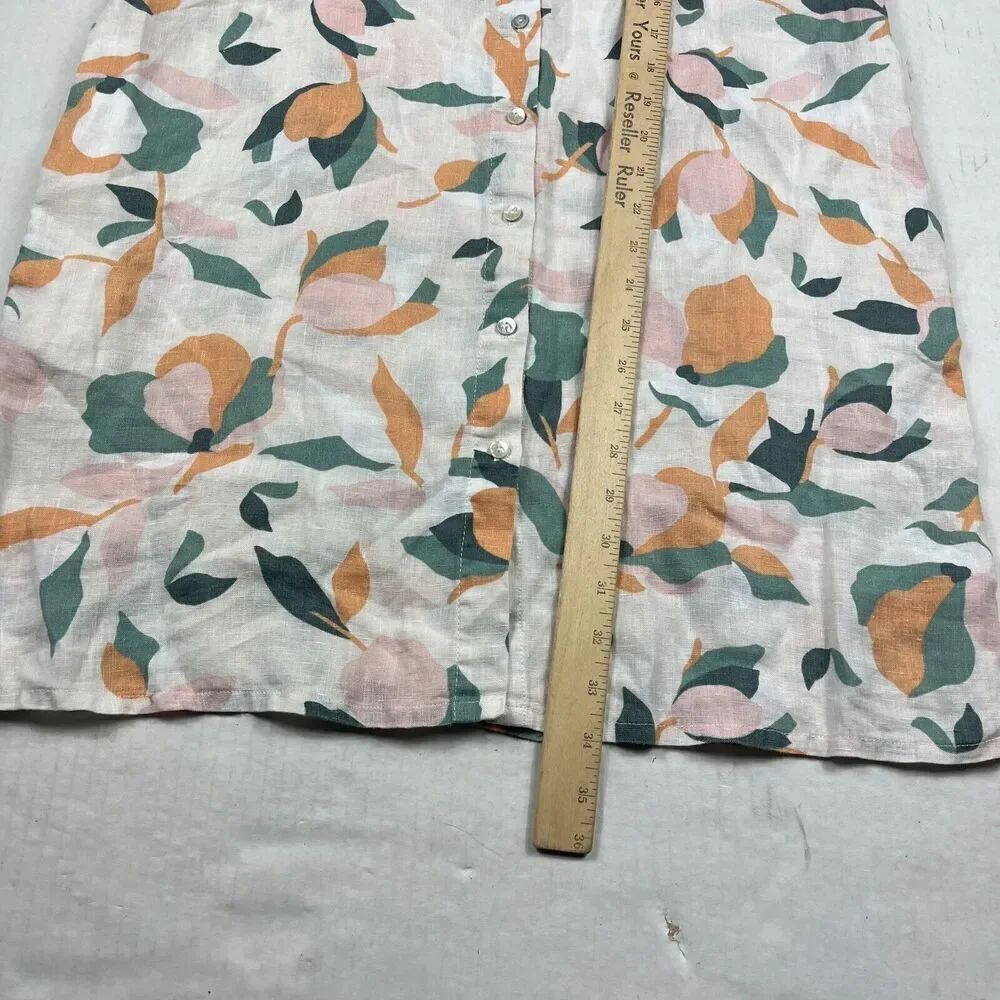 Rachel Zoe Linen Button Down Shirt Dress Floral Short Sleeve Collared Size SMALL - Picture 6 of 10